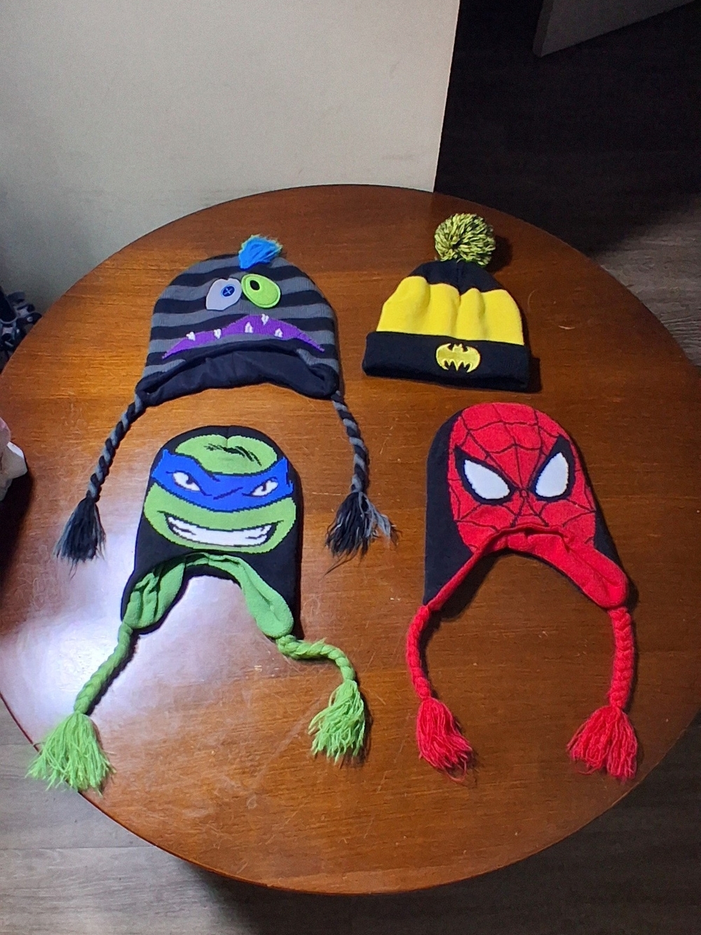 Kids Superhero & Monster Earflap Beanie Hat Pack - Red, Green, Yellow, Black